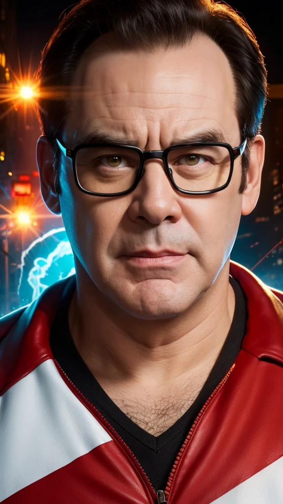 Dan Aykroyd as the original Ghostbusters squad, realistic, 8K, extreme close up, portrait, professional, cinematic, film, 