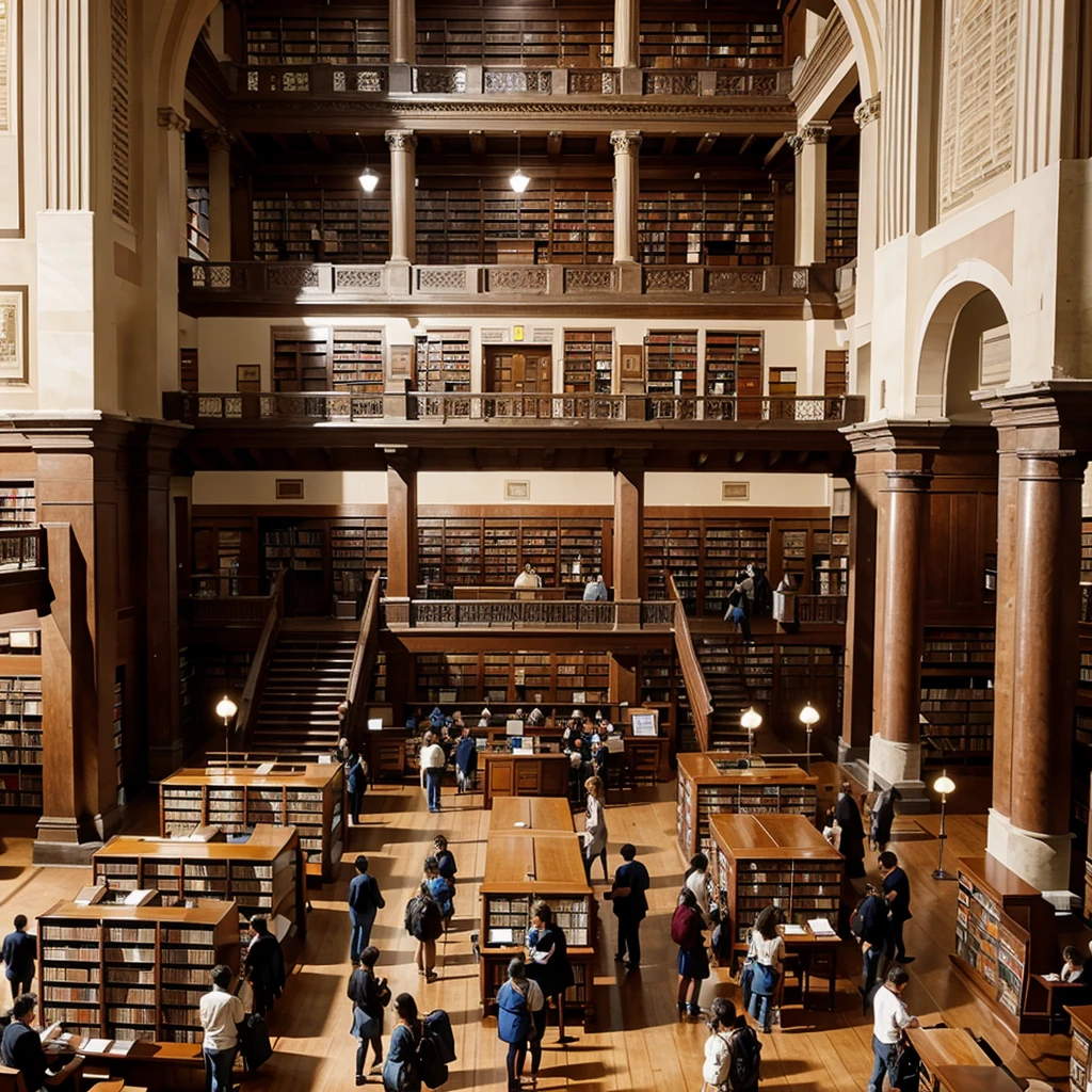 The library is large, magnificent and busy