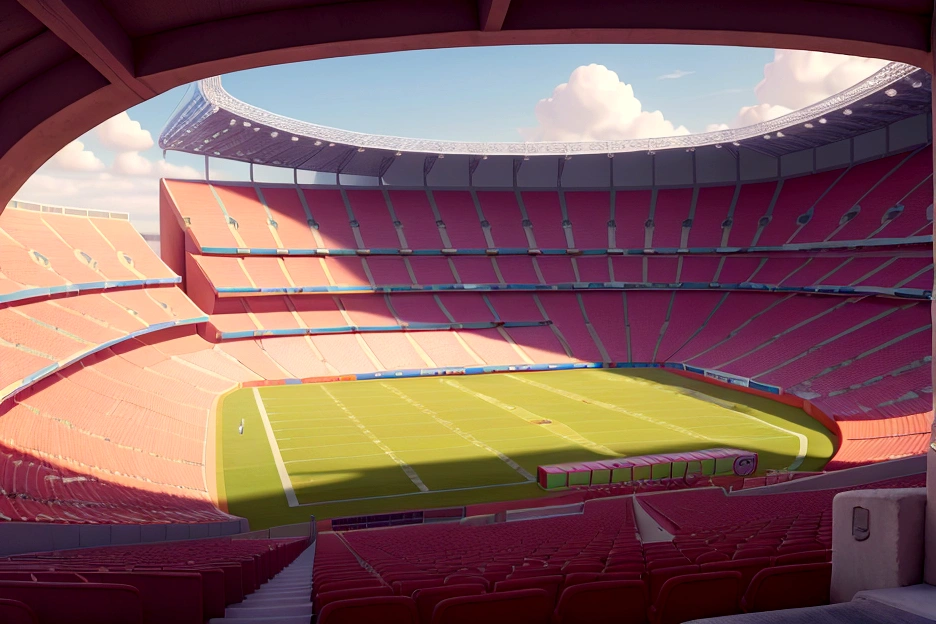 a big football stadium, no player appears, only the stadium Disney cartoon style
