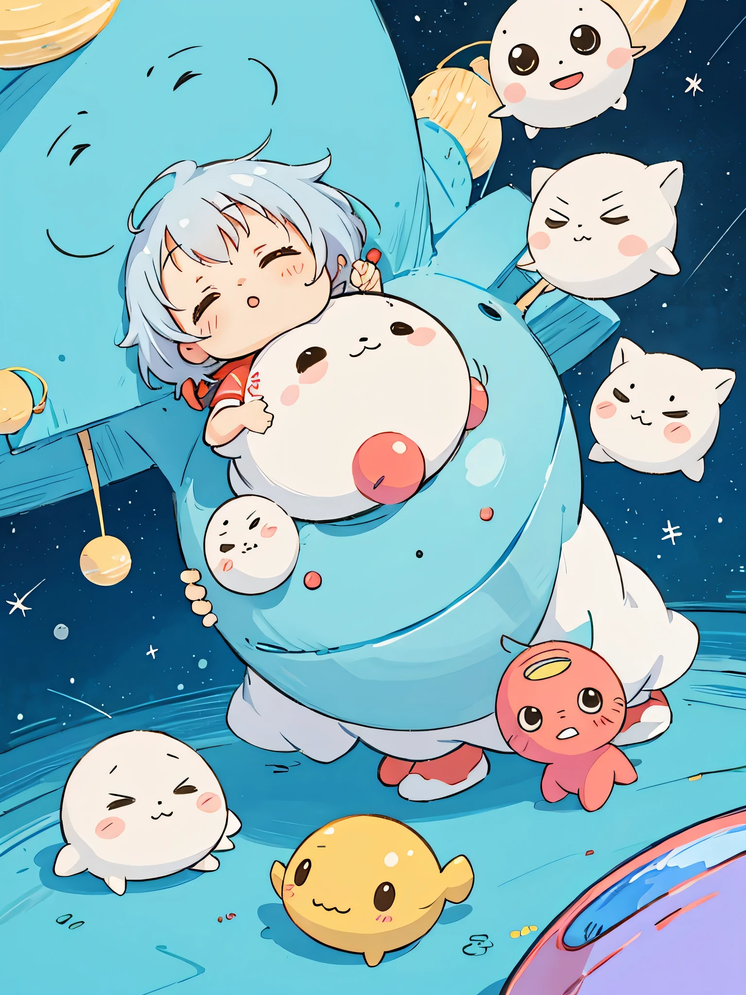 Hayao Miyazaki style, Kawaii Design, The most beautiful girl of all time、chibi, nap, cute alien、Mars exploration、
