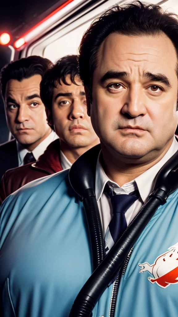 John Belushi as the original Ghostbusters squad, realistic, 8K, extreme close up, portrait, professional, cinematic, film,
