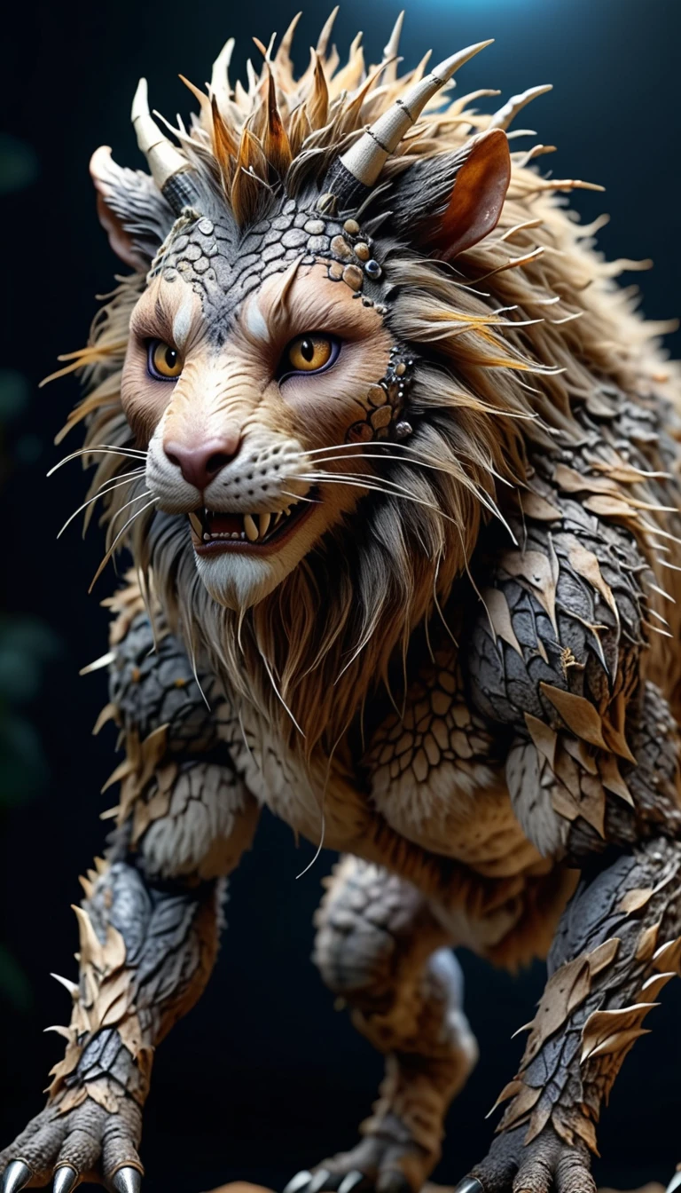 There is a kind of beast，doll，The body is covered with coarse, hard, and thorny hair（best quality，4K，8K，High level，masterpiece：1.2），Ultra Detailed，（lifelike，Photo real，Photo real：1.37），Highly detailed animals，Complex patterns，Realistic lighting，Fantasy Creatures