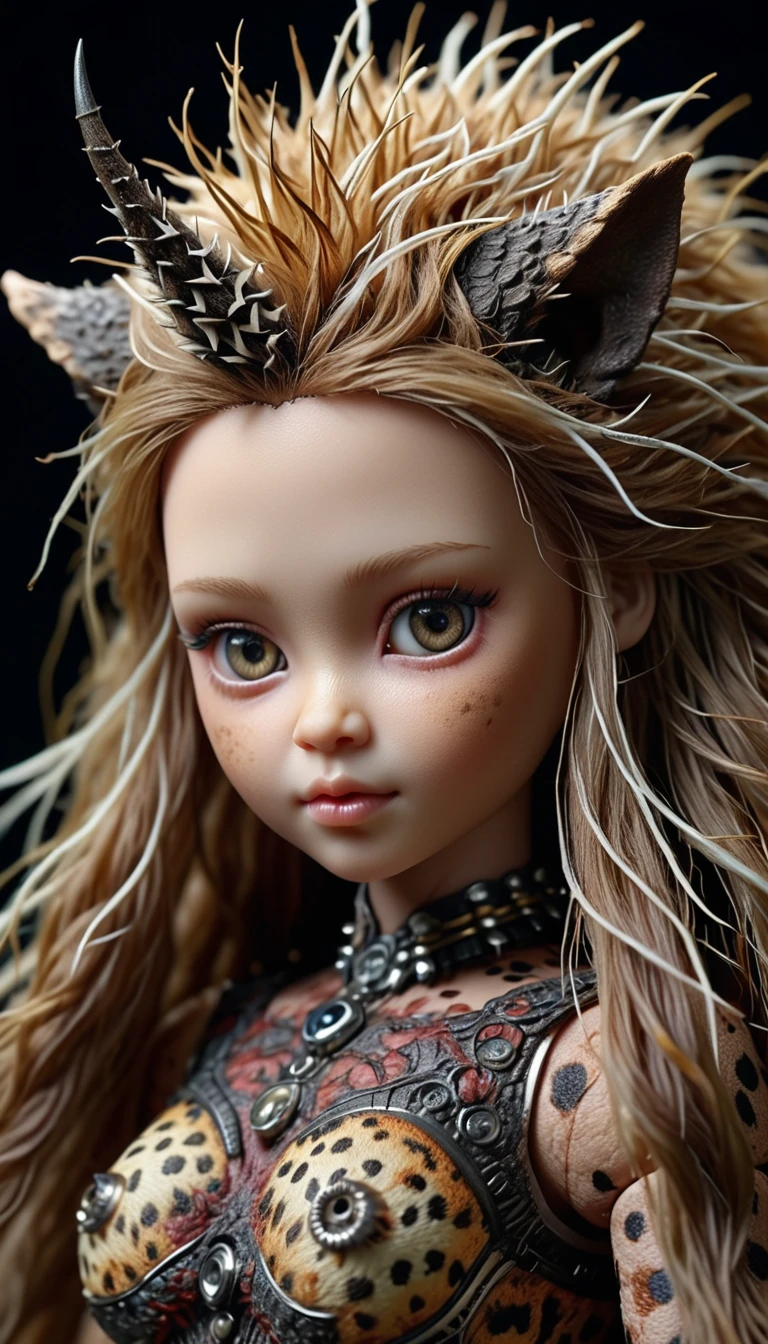 There is a kind of beast，doll，The body is covered with coarse, hard, and thorny hair（best quality，4K，8K，High level，masterpiece：1.2），Ultra Detailed，（lifelike，Photo real，Photo real：1.37），Highly detailed animals，Complex patterns，Realistic lighting，Fantasy Creatures