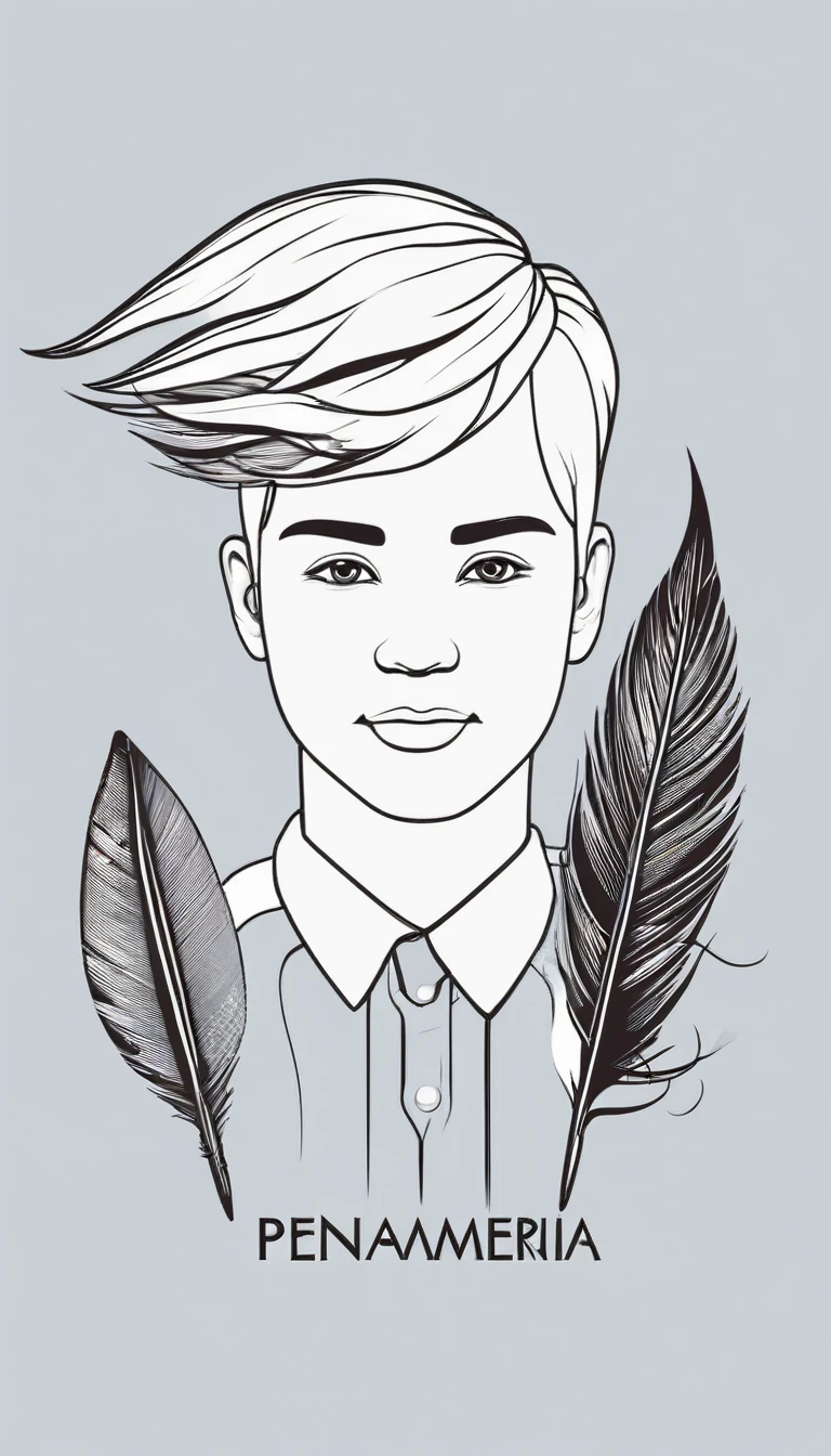 Create a minimal, modern, simple, inspirational, memorable, dream like icon design of a boy and a feather for the brand“Penamemoria".