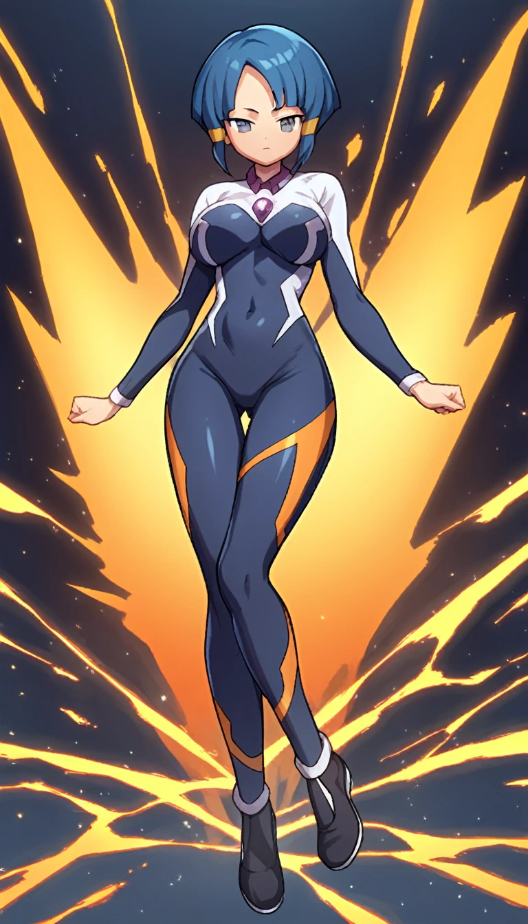 best quality,ultra detailed,solo,score_9, score_8_up, score_7_up, score_6_up, score_5_up, score_4_up, source_anime, 1girl, clara, blue hair, hair tubes, grey eyes, bodysuit,big breasts, standing sexy pose, (front view,portrait),full body,heavenly ass, heavenly breasts, big ass, no shoes, wearing black heels, upset, cute, face, long legs, tight bodysuit, tight sleeves, black bodysuit, half-closed eyes, backside, charging power, charging energy, dark energy, using power, using energy, using dark energy, charging dark energy, standing in lava, floating in lava, sinked in lava