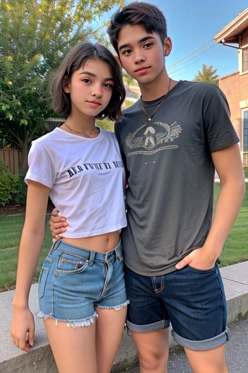 A 16 year old handsome boy with a 14 year old short hair girl