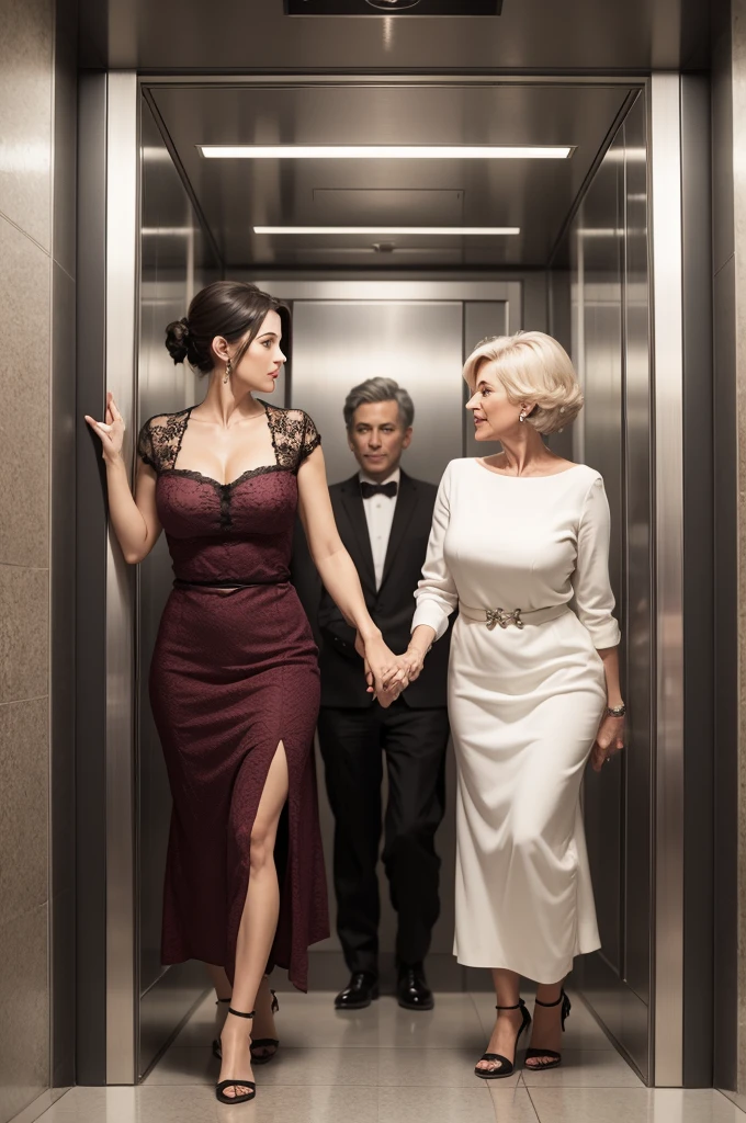 Elevator full of mature women