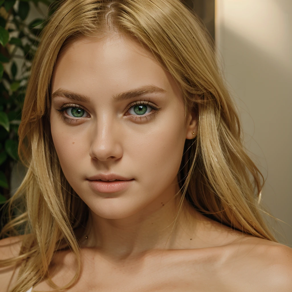 Beautiful blonde girl with green eyes