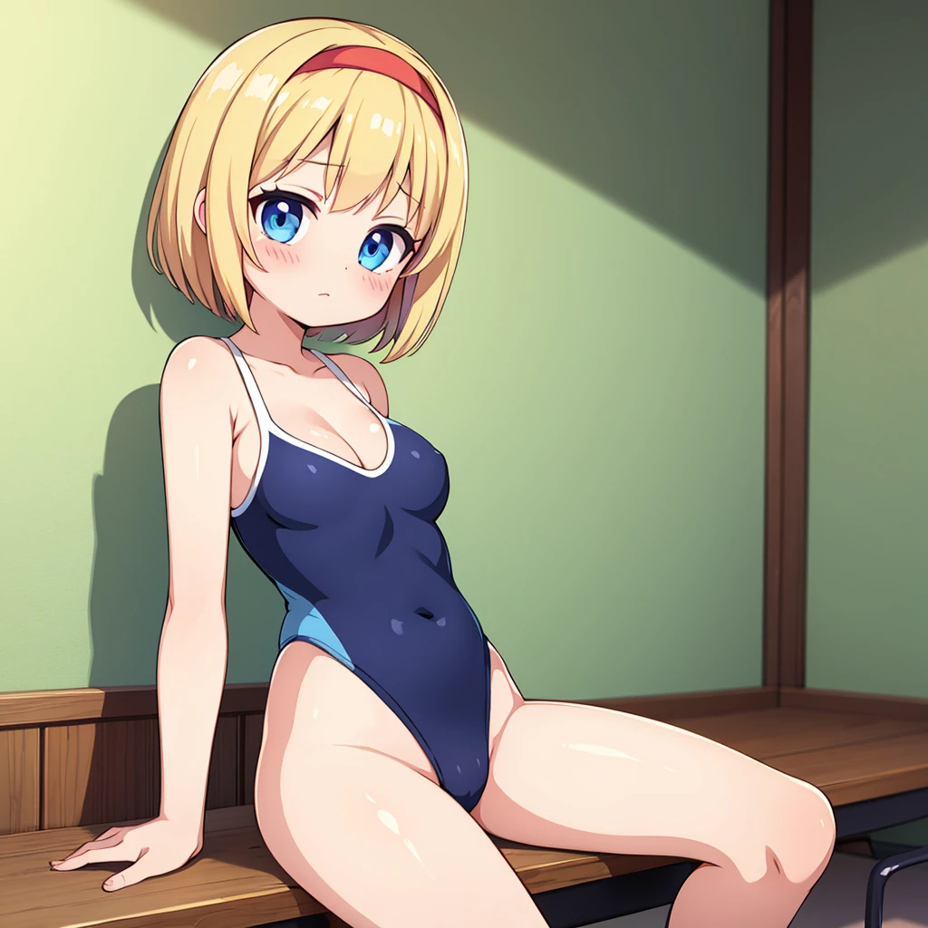 Alice Margatroid　Beautiful breasts　cute face school swimsuit