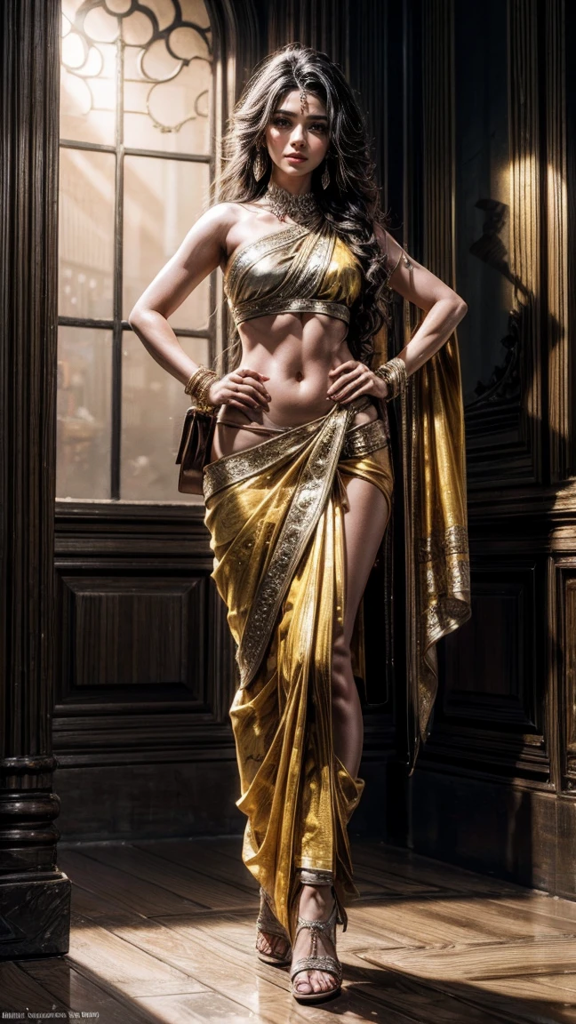 Alexis Bledel wearing a sexy saree outfit, beautiful detailed eyes, beautiful detailed lips, extremely detailed face, long eyelashes, kissing a muscular old man, full body view, ultra-detailed, (best quality,4k,8k,highres,masterpiece:1.2),ultra-detailed,(realistic,photorealistic,photo-realistic:1.37),HDR,UHD,studio lighting,ultra-fine painting,sharp focus,physically-based rendering,extreme detail description,professional,vivid colors,bokeh,photo-realistic,cinematic lighting,dramatic