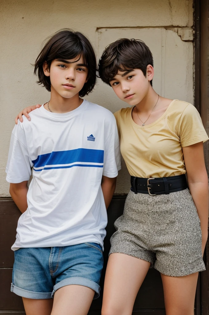 A 16 year old handsome boy with a 14 year old girl with short hair.