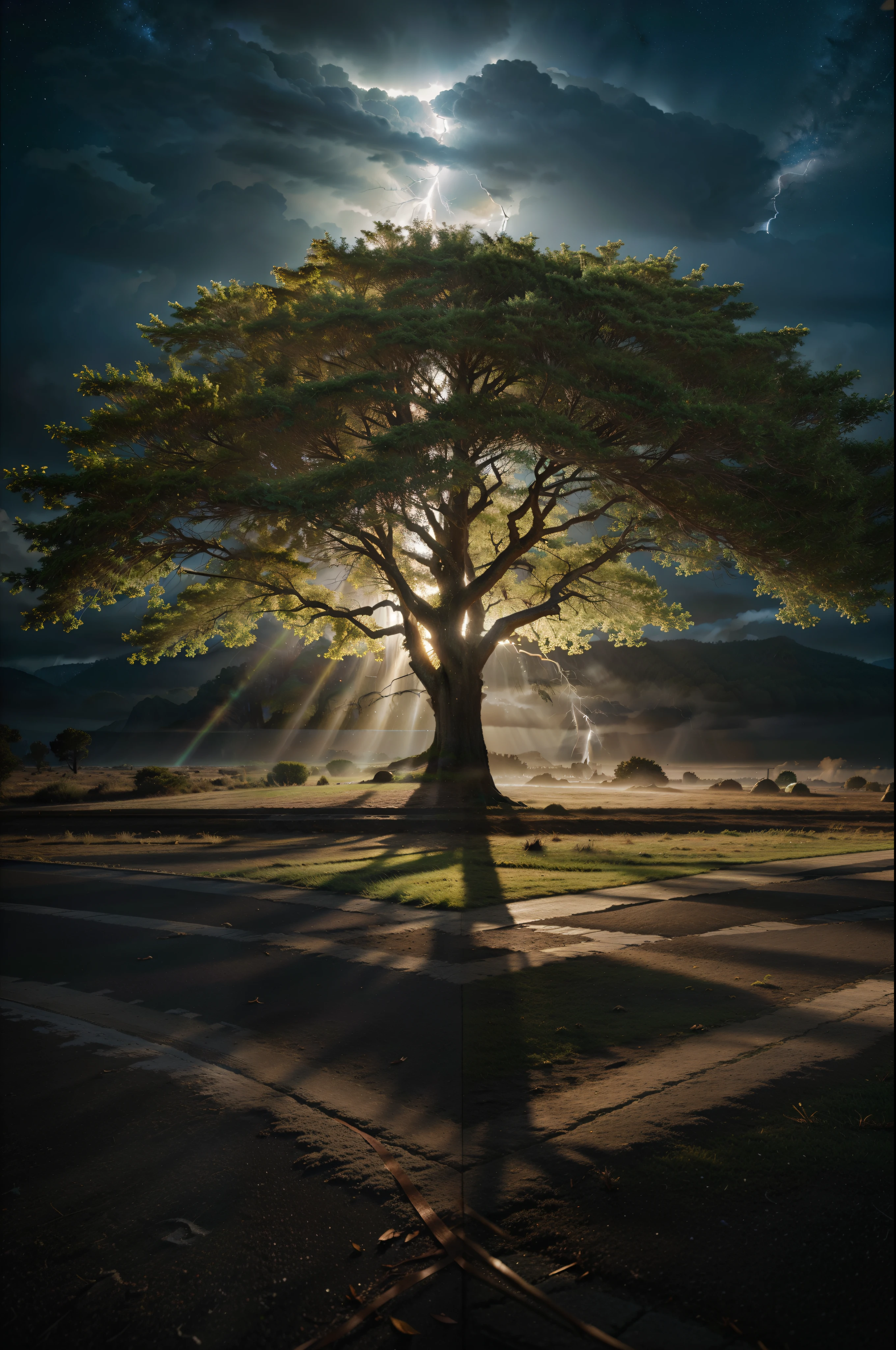 Celestial Tree, big tree, paisaje, panorama, Sky Heaven, naturey, palmtrees, Cedars, forst, Rivers of water, Thunder Light, Detailed Realistic FullHD Fotorrealism, Majestic, comely, fire, villany,  Thunders, Sky Thunders, Stars, photorrealistic 6K, UltraHD Detailed, detailed colors 8K, Elegant beauty, floor, stele, lightning strikes, heavens, Divine Sky, tempest, Towards the heavens, heavenly, Godlike, photorrealistic, Rendering, 4K, 8K, detailed textures, detailed shadows, padoru, detailed colors, Gods Sky, UltraHD 16K Details, 16K photorealistic textures, detailed sharpness 16K, detailed sharpness, detailed colors, realistic shadows, Ultra realistic textures, High Power, Natural Beauty, natural colors, realistic contrast, Texturas photorrealistics, detailed colors, lifelike colors, detailed shadows, Textuta photorrealistic FullHD, Sombras photorrealistics 8K, HD photorrealistic, 8K Ultra Realistic Details, Cor photorrealistic 4K, FullHD Detailed Lights, Texturas Detalhadas photorrealistics 8K, Nitidez photorrealistic, villany, detailed 4k, ultra detaild, contraste realista de 8K, detailed sharpness, cores Ultra HD, chic,