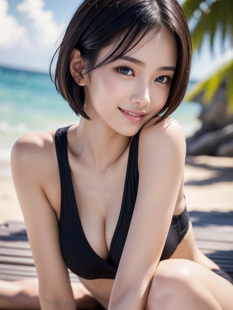 Fashion model, 25 years old [[[[close]]], [[[[chest]]]], [[[[head]]], [shoulder]]]]], Perfect Eyes, Perfect Iris, Perfect Lips, Perfect Teeth, Perfect Skin, Soft Front Light, shine, High resolution, (Soft colors: 1.2), Highest quality, masterpiece, 超High resolution, (photoRealistic:1.37), RAW Photos, One girl, Long Hair, Beautiful Eyes, Beautiful Face, 詳細な目and顔, T-Shirts, Dynamic Lighting, In the Dark, Tabletop, Highest quality, Realistic, Very detailedな, finely, High resolution, 8K壁紙, One beautiful woman, Light brown messy hair, He is wearing an open-headed shirt., Sharp focus, perfect dynamic andposition, Beautiful and detailed, Thin Hair, Detailed Realistic skin texture, smile, close portrait, model Body Type, mile, close portrait, model Body Type, Body Type,chestの谷間, Tropical Beach, Long and slender legs Translated with DeepL.and (Free version)Highest quality, masterpiece, (Genuineistic:1.2), 1 Girl, Detailed face, Beautiful Eyes, (masterpiece:1.2, Highest quality), (fine Beautiful Eyes: 1. 2), (Very detailedな Cg Unity 8K wallpaper, masterpiece, Highest quality, Very detailedな, Best Shadow), (Detailed Background), (beautiful Detailed face, Beautiful attention to detail), High Contrast, (Best lighting, andても繊細で美しい),One girll, 美しいshine, Glamorous Body, Blonde, Purple eyes, Highest quality, masterpiece, (Genuine:1. 2),Tropical seaside, Very detailed, 超High resolution, Ultra HD,
(masterpiece:1.3), (8K, photoRealistic, RAW Photos, Highest quality: 1.4), (One girl), Beautiful Face, smile, (Realistic face), (Black Hair, short hair:1.3), Beautiful hairstyle, Realistic eyes, Beautiful attention to detail, (Realistic skin), Beautiful Skin, (Sexy sleeveless),  (C cup bust), Absurd, Charm, 超High resolution, ultra Realistic, Very detailedな, Golden Ratio
