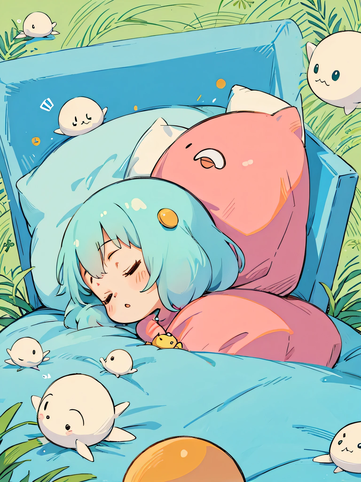 Hayao Miyazaki style, Kawaii Design, The most beautiful girl of all time、chibi, (((nap))), cute alien、Mars exploration、