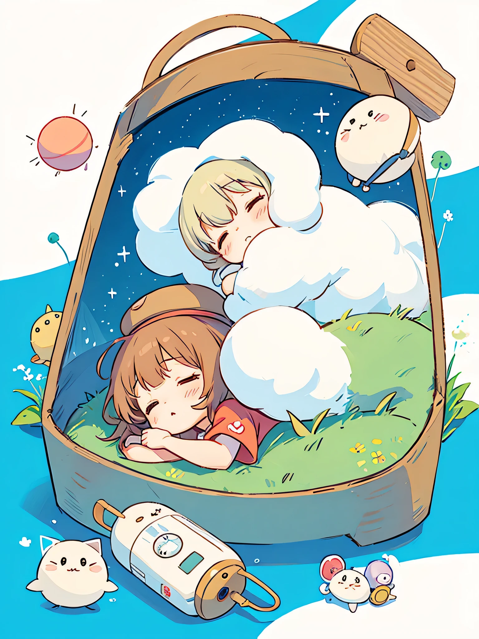Multiple exposure of silhouettes of mother and baby cats sleeping in a basket, Candyland Angels, Fantasy Concept Art, Shadow play, (Highest quality, masterpiece, Representative works, Official Art, Professional, Super intricate details, 8k:1.3)