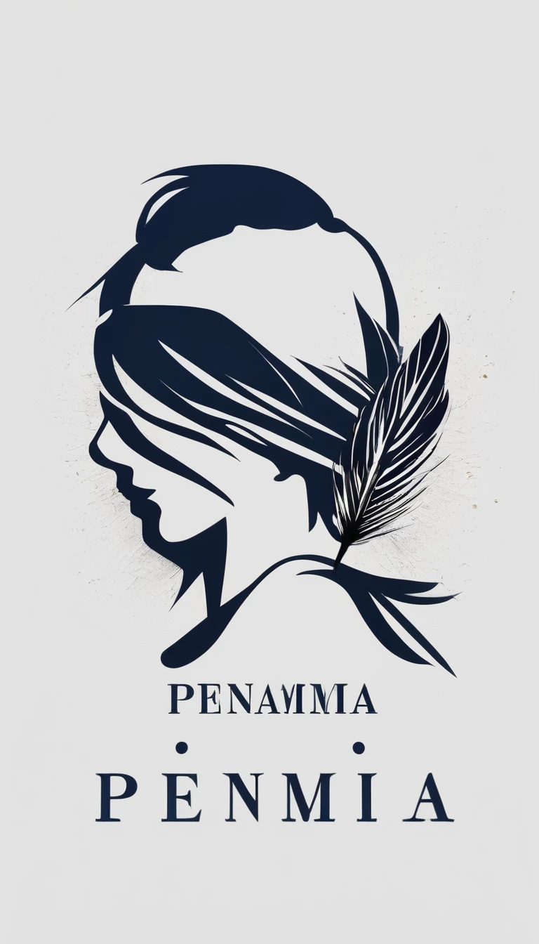 Create a minimal, modern, simple, inspirational, memorable, dream like logo design of a boy and a feather for the brand “Penamemoria".
