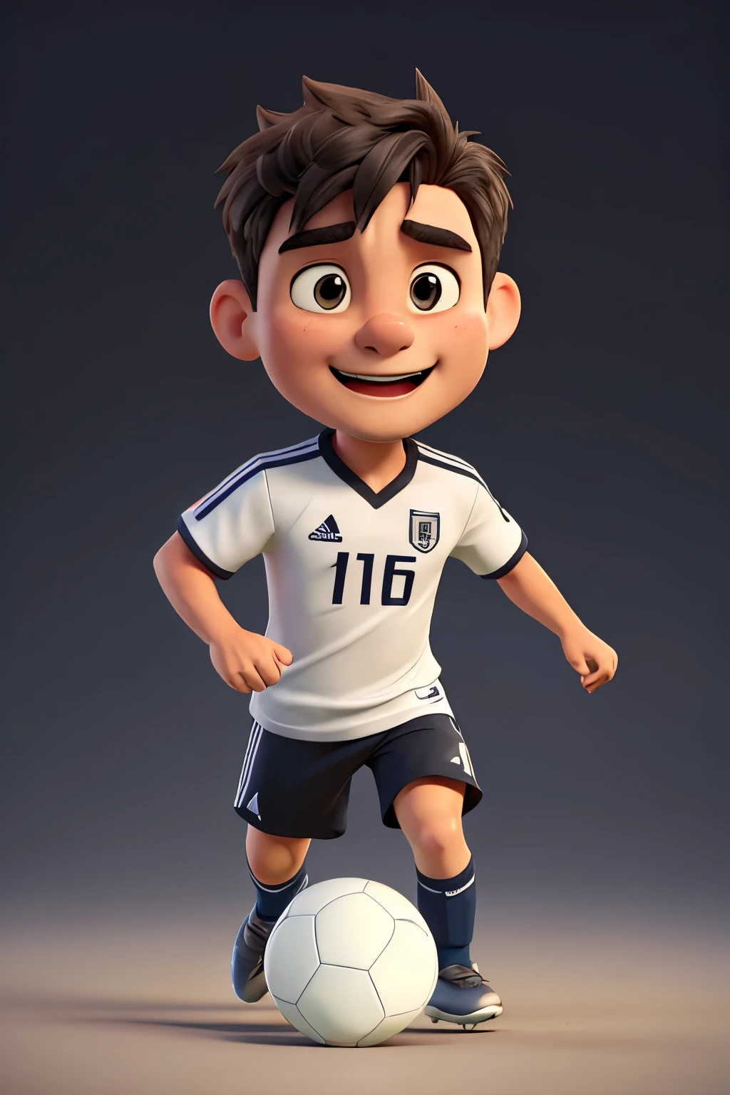 excited expression, mature male soccer athlete is playing soccer ball, dynamic pose, detailed sport clothing, black short hair, cinematic lighting, simple background, masterpiece, best quality