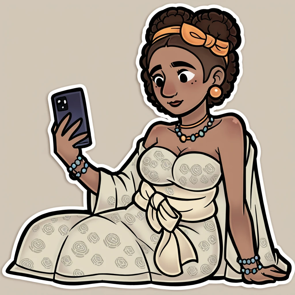 score_9_presence, score_8_up, dolores madrigal, wrapped in towel, medium breasts, holding phone