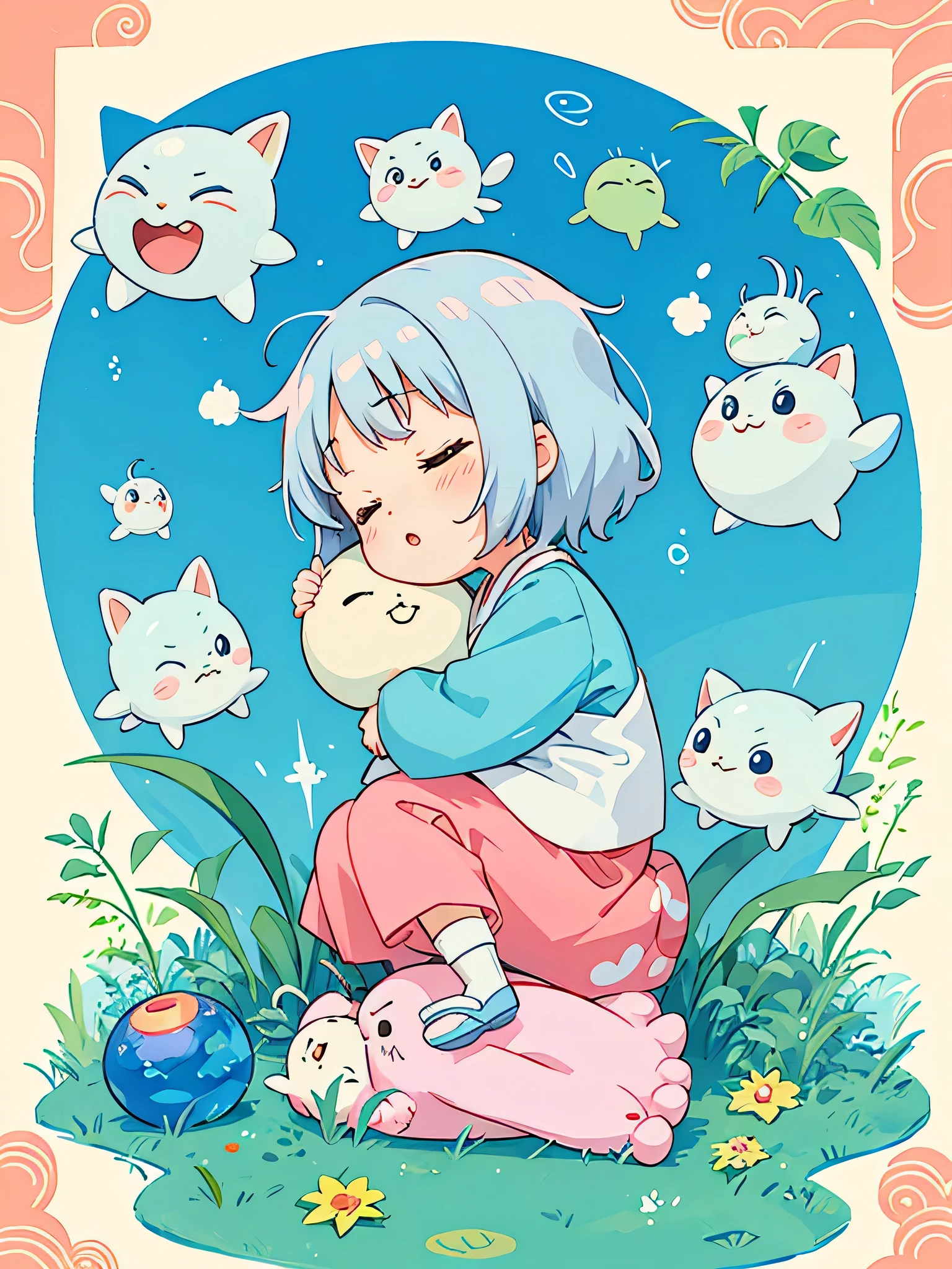 Hayao Miyazaki style, Kawaii Design, The most beautiful girl of all time、chibi, (((nap))), cute alien、トトロの森