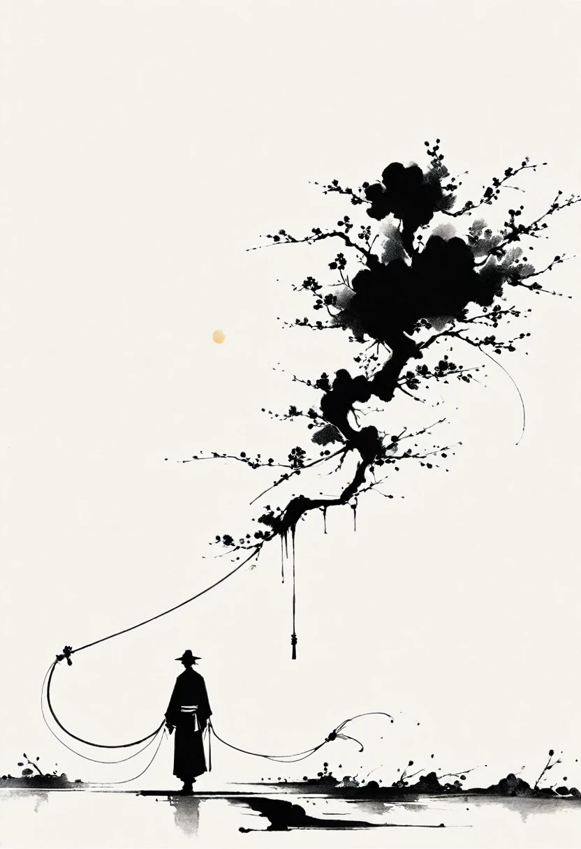 中国Ink Painting, Cyan and White, Minimum, Wire, White background,The Trail, Minimalism, Wire性风格, Huge negative space, Ink Painting, Abstract