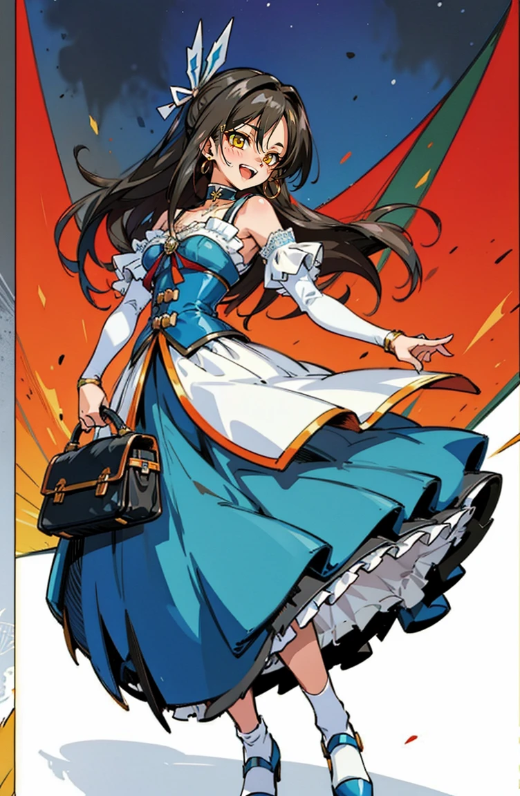 colorful, up-close, black hair, ultra-realistic hair quality, vibrant colors, beautiful long hair, shiny hair, detailed hairs, hair ribbon, one side up, hui xiyi, rekkyo sensen, no sleeves, sleeveless, open shoulders, cinderella, drawing, panniers and cinderella, cinderella dresses, lace dress, long-one-piece dress, white stockings, stockings, chest exposure, lace underwear, metamorphosis is exposed, buckles, choker, black choker, skirt in dress, panniers in dresses
