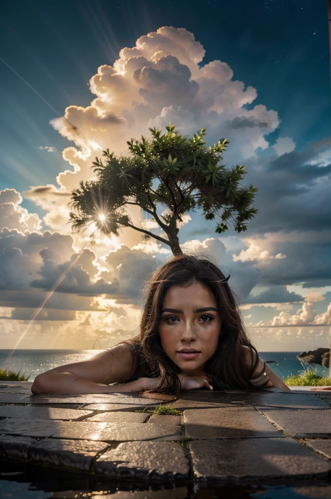 Celestial Tree, big tree, paisaje, panorama, Sky Heaven, naturey, palmtrees, Cedars, forst, Rivers of water, Thunder Light, Detailed Realistic FullHD Fotorrealism, Majestic, comely, fire, villany, Thunders, Sky Thunders, Woman, Woman's in the Waters, Beauty Woman, Stars, photorrealistic 6K, UltraHD Detailed, detailed colors 8K, Elegant beauty, floor, stele, lightning strikes, heavens, Divine Sky, tempest, Towards the heavens, heavenly, Godlike, photorrealistic, Rendering, 4K, 8K, detailed textures, detailed shadows, padoru, detailed colors, Gods Sky, UltraHD 16K Details, 16K photorealistic textures, detailed sharpness 16K, detailed sharpness, detailed colors, realistic shadows, Ultra realistic textures, High Power, Natural Beauty, natural colors, realistic contrast, Texturas photorrealistics, detailed colors, lifelike colors, detailed shadows, Textuta photorrealistic FullHD, Sombras photorrealistics 8K, HD photorrealistic, 8K Ultra Realistic Details, Cor photorrealistic 4K, FullHD Detailed Lights, Texturas Detalhadas photorrealistics 8K, Nitidez photorrealistic, villany, detailed 4k, ultra detaild, contraste realista de 8K, detailed sharpness, cores Ultra HD, chic,