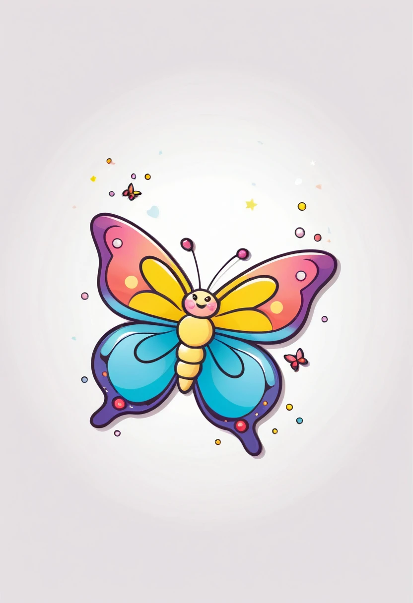 happy colored butterfly, kawaii style, outline, vector, white background