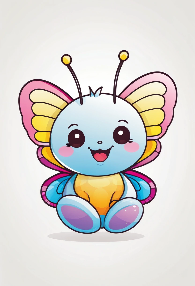 happy colored butterfly, kawaii style, outline, vector, white background