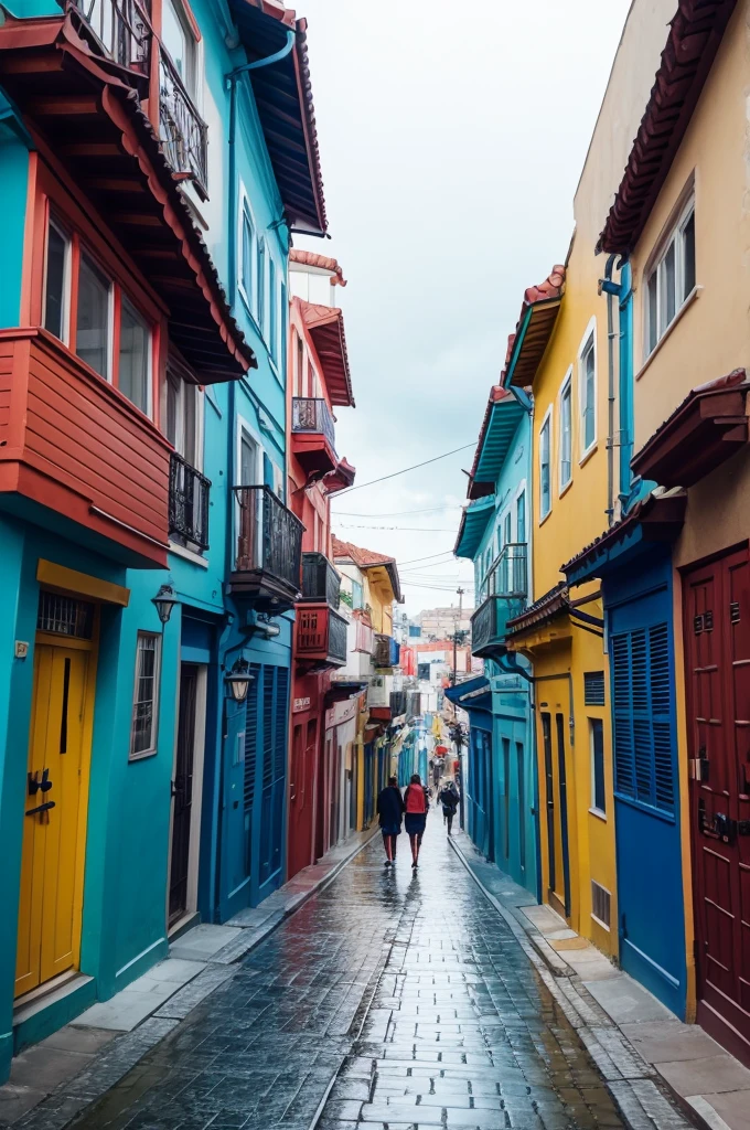 Colorful streets people and sea