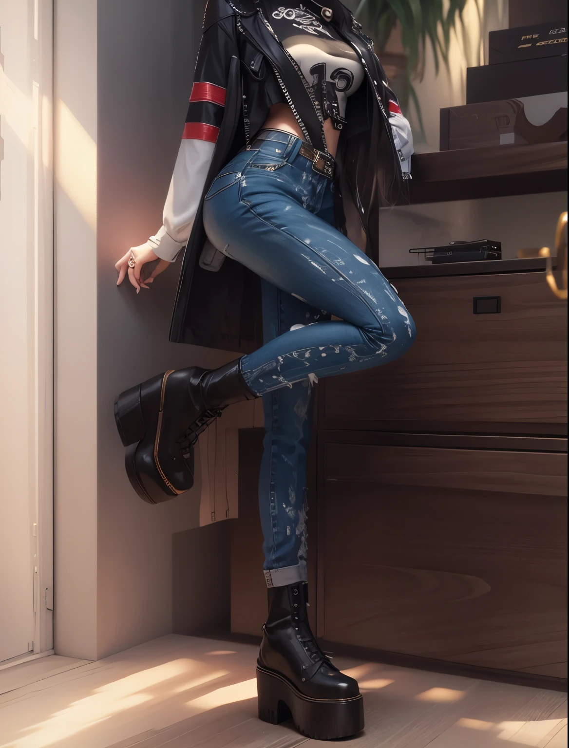 AVATAR SECOND LIFE Korean girl wearing white blouse, Asian, Perfect and detailed face, imvu, maximalist details, AVATAR SECOND LIFE Korean blusa , neon, jeans