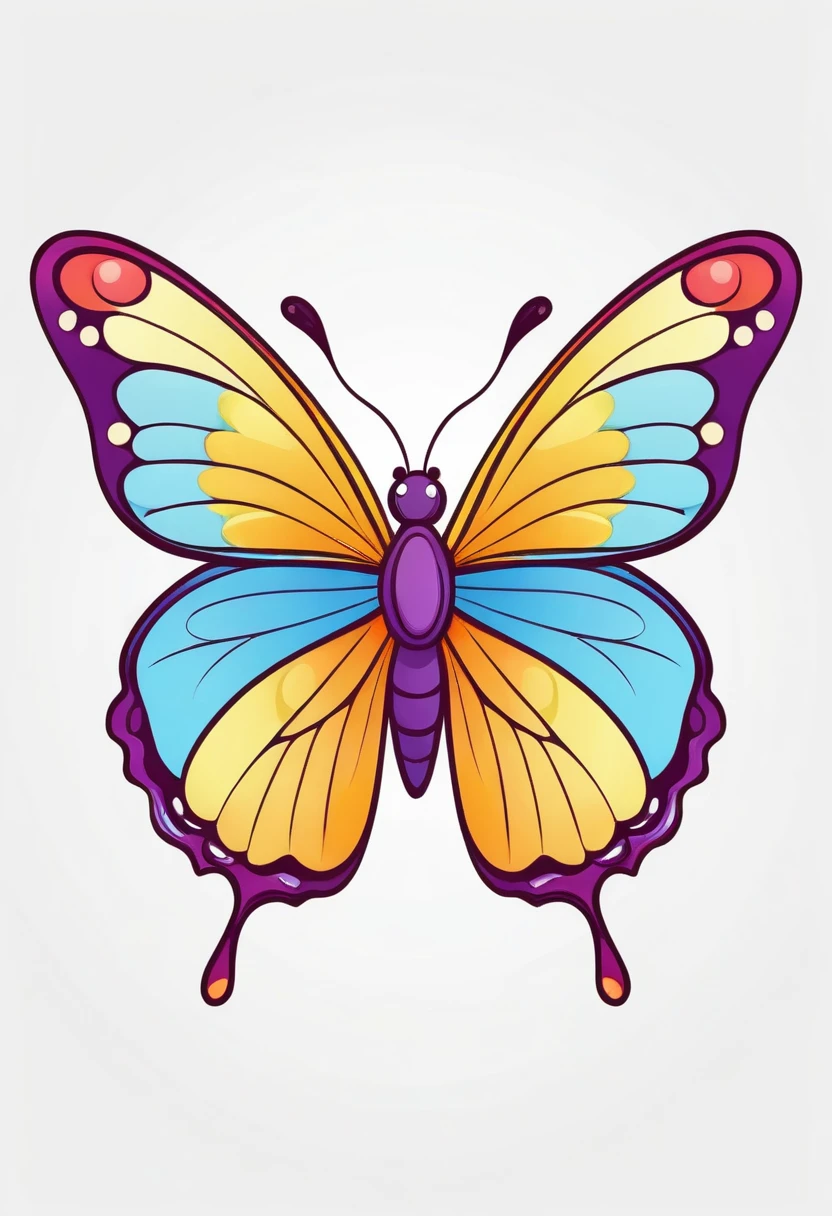 happy colored butterfly, Cartoon style, outline, vector, white background