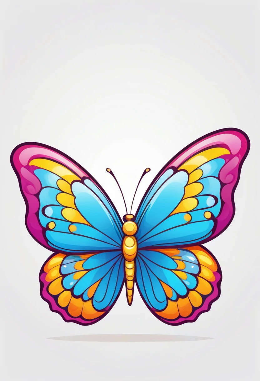 happy colored butterfly, Cartoon style, outline, vector, white background