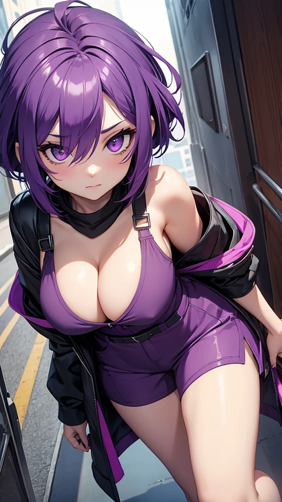 Purple eye short purple hair big   sexy anime girl