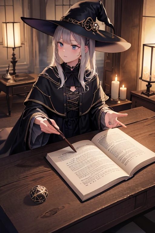 (Highest quality,4K,8K,High resolution,masterpiece:1.2),Very detailed,witch,secondhand book,huge book,Candlelight,Spell documents,Casting a Spell,Ancient,Crackling fire,Black Robe,Magical atmosphere,暗くてmysteriousな,Detailed facial expressions,Pentagram,room filled with smoke,Dusty,spiderweb,black magic,Ghostly,Moonlight shining through the window,Spider crawling on a book,Ominous Shadow,mysteriousなエネルギー,Magic symbols,flickering Candlelight,Old page,Gothic,witch's hat,witch's broom,Vibrant colors,dark,薄dark部屋,attractive,Whispering spells,mysterious,Elixir Brewing,Magic Potion,Otherworldly,Haunted house,Outdated props,Esoteric knowledge