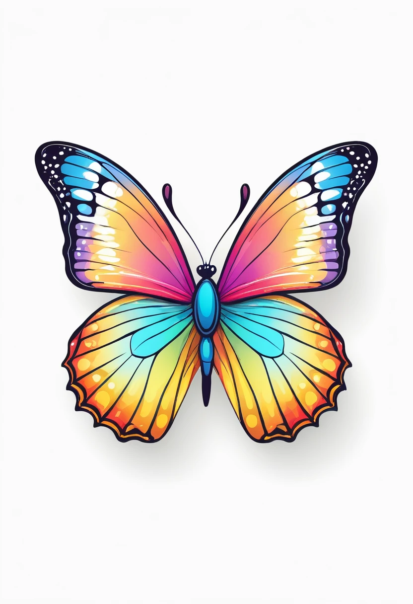 happy colored butterfly, Simplified Realistic Drawings style, outline, vector, white background