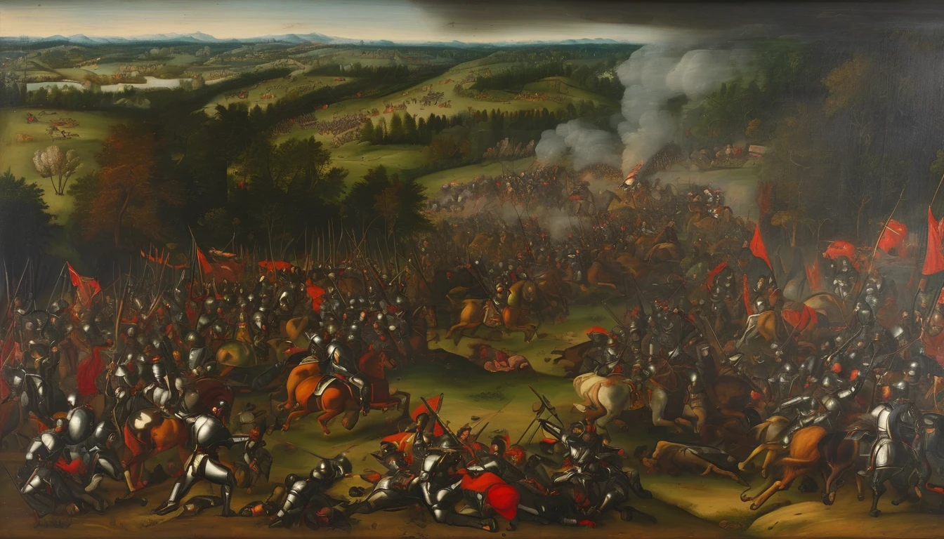 Oil painting, 16th century, European battlefield,