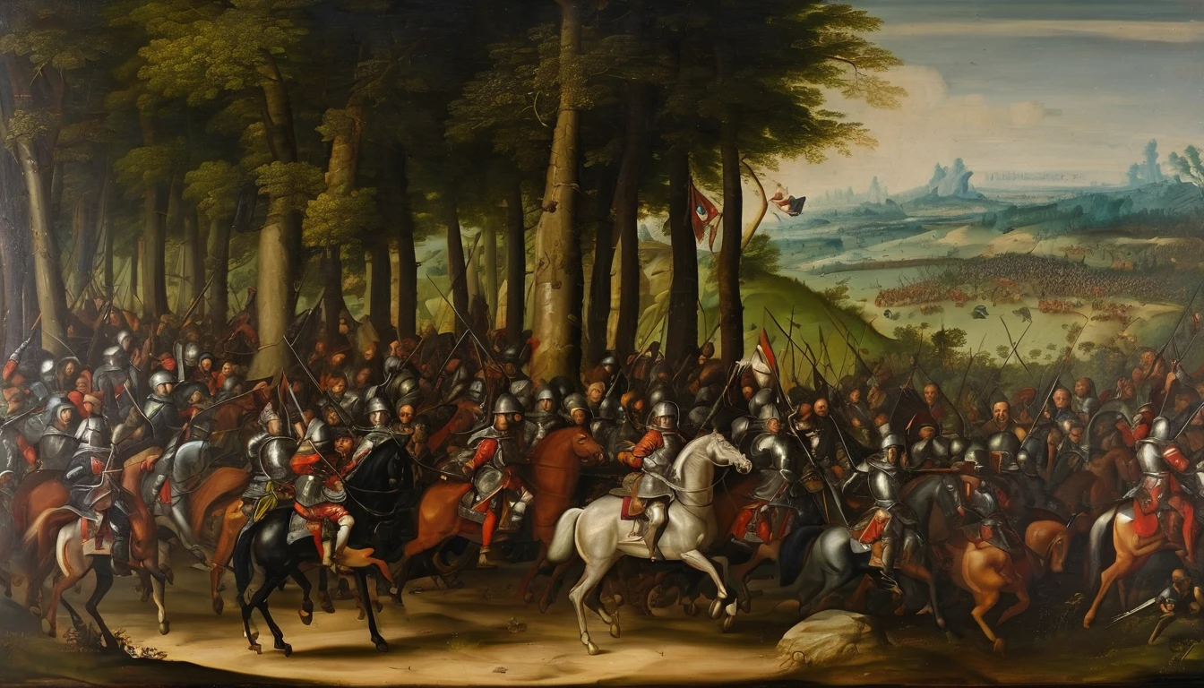 Oil painting, 16th century, European battlefield,