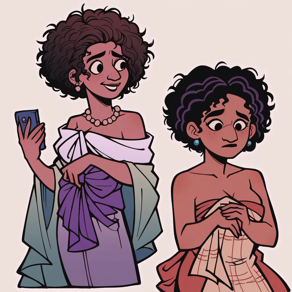 score_9_presence, score_8_up, dolores madrigal, wrapped in towel, medium breasts, holding phone