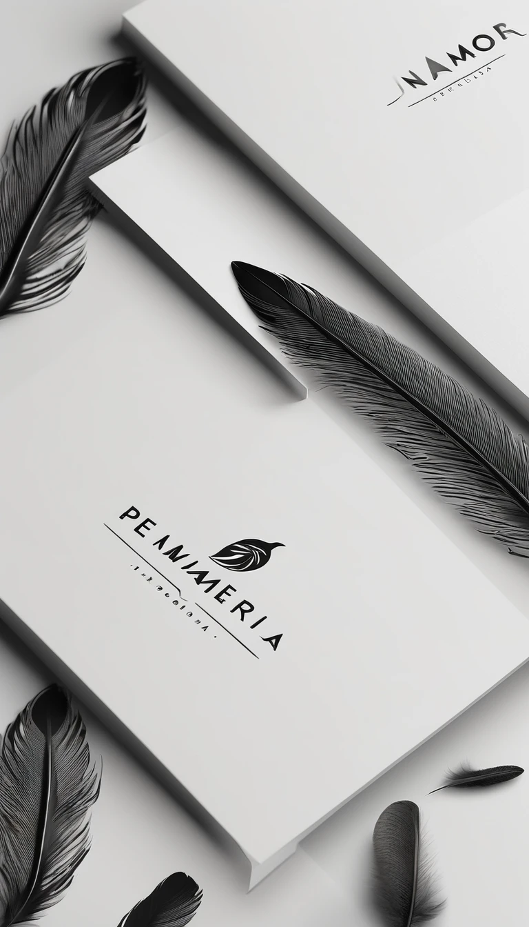 A minimal, modern, simple, cinematic logo design for the brand “Penamemoria". Create a modern, minimalistic, high-quality, logo of a bird feather