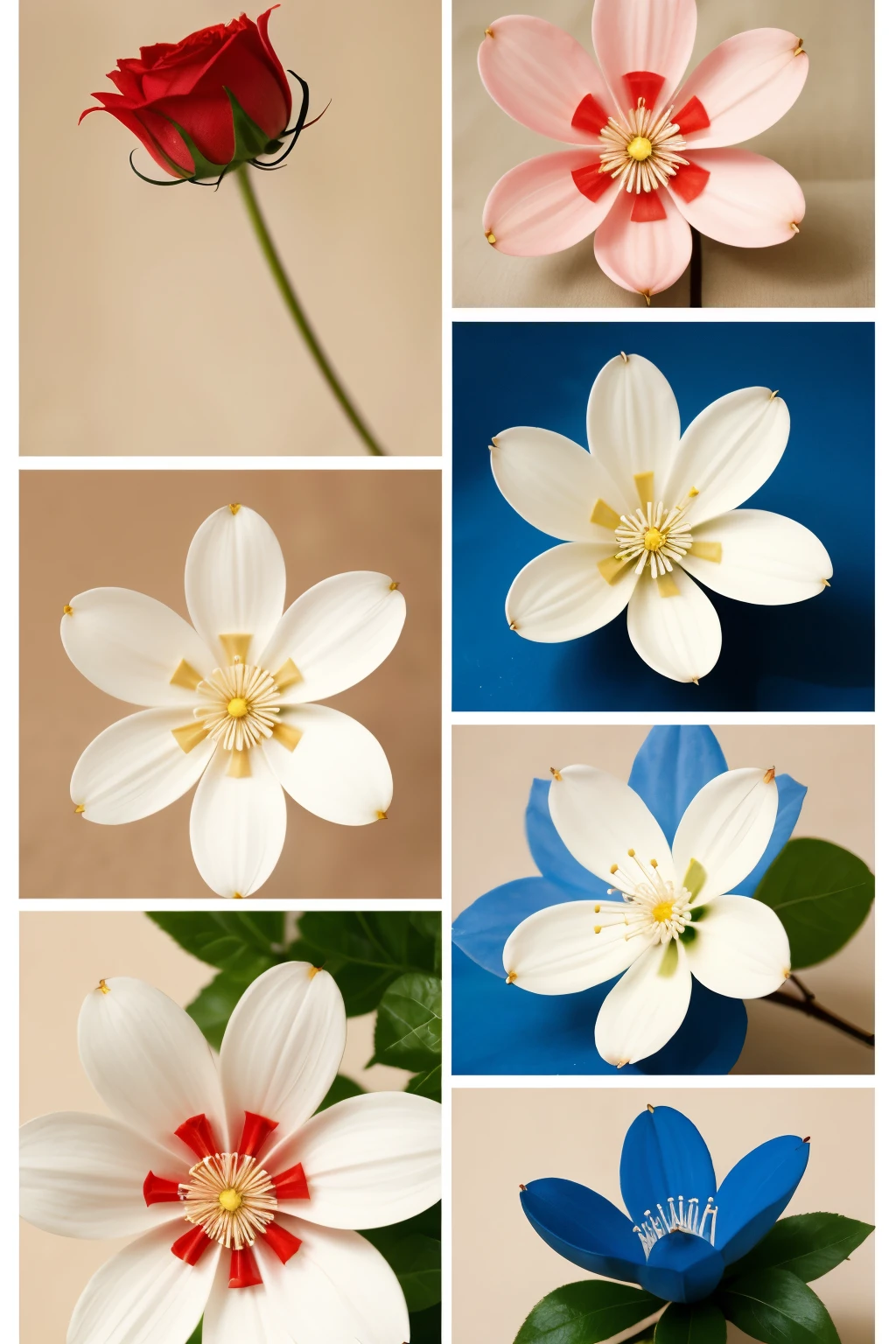 Beige，blue、、red，flower，Only four colors