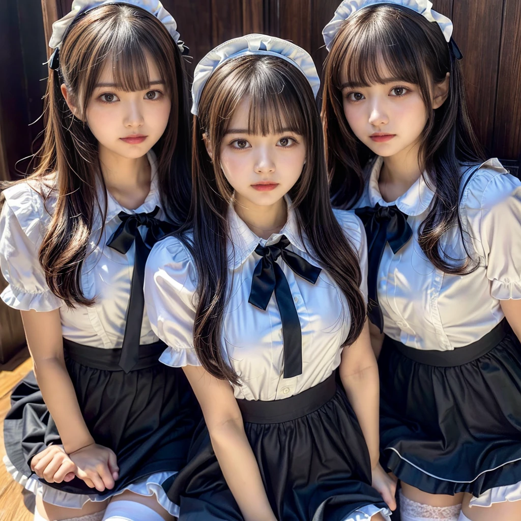 (2girls, twins:1.3), (beauty girls, delicate girls:1.3), (16 years old:1.3),
break, (cute maid uniform, ruffle blouse, pink ribbon tie, skirt:1.2),
break, (maid cafe:1.2),
break, very fine eyes, (symmetrical eyes:1.3),
break, (small breasts:0.5), brown eyes, parted bangs, brown hair,
break, (eyes and faces with detailed:1.0),
break, (masterpiece, best quality, ultra detailed, detailed face, 8k)