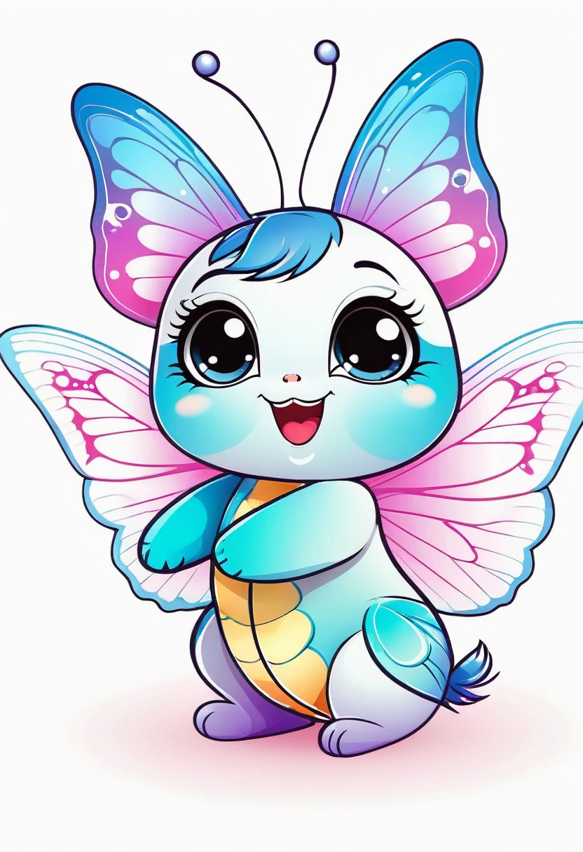 happy colored butterfly, Chibi style, outline, vector, white background