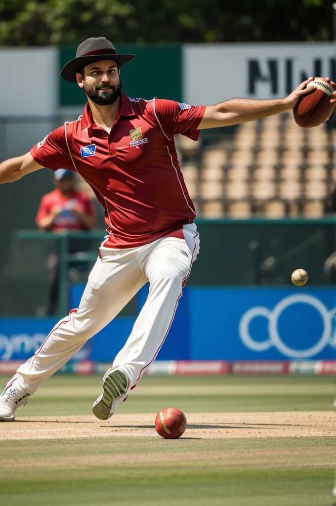 Create a logo of a guy bowling a cricket bowl and taking  a wicket