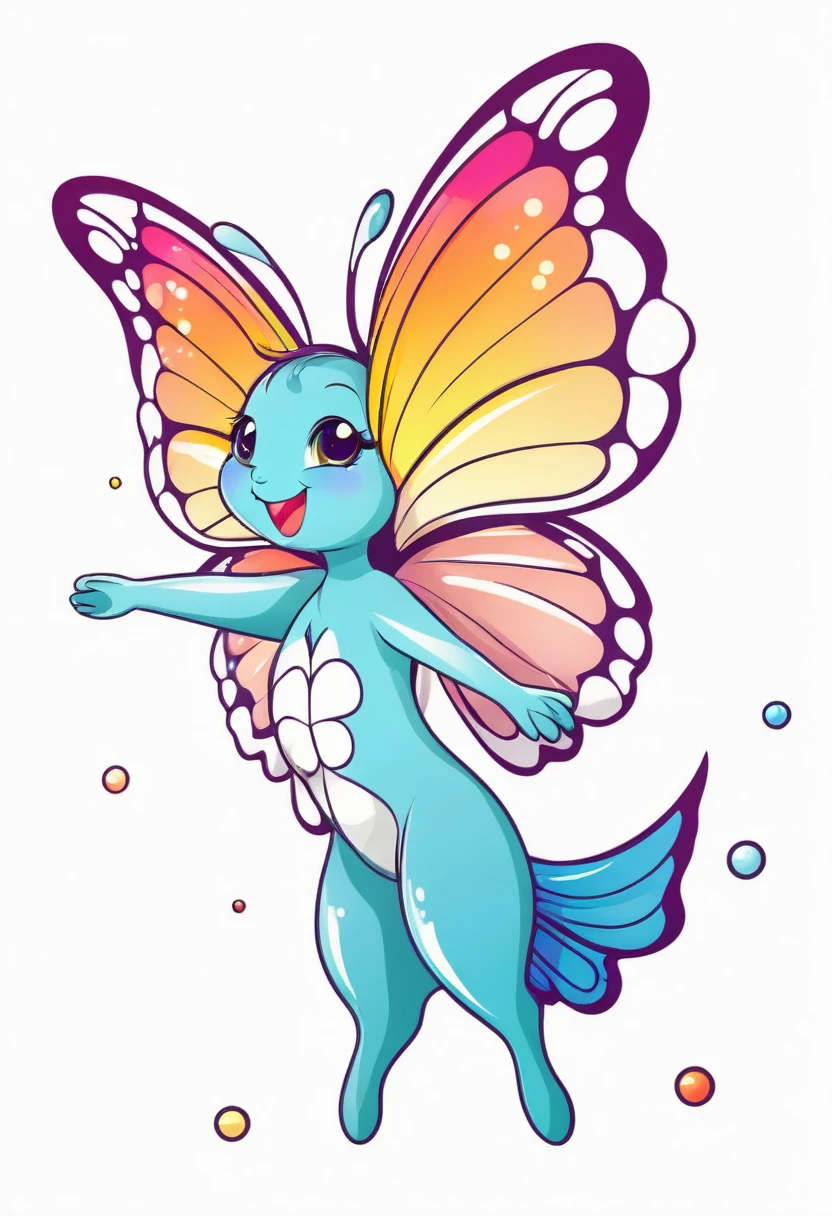 happy colored butterfly, Chibi style, outline, vector, white background