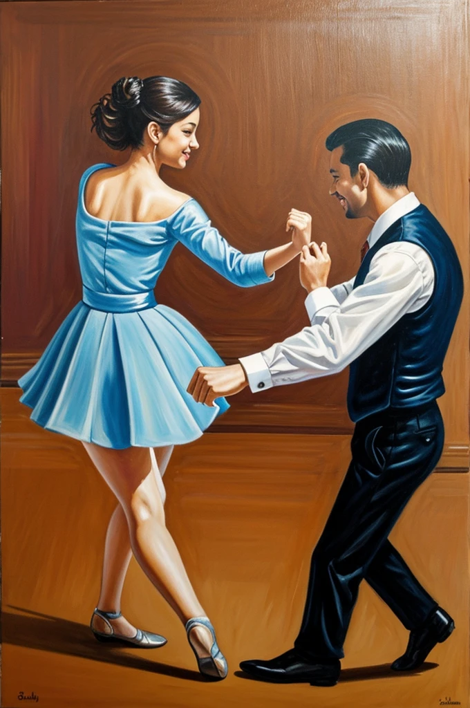 A painting of a couple dancing together