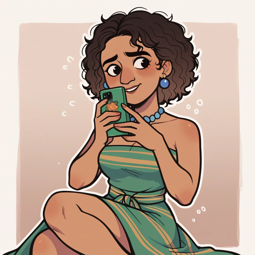score_9_presence, score_8_up, dolores madrigal, wrapped in towel, medium breasts, holding phone