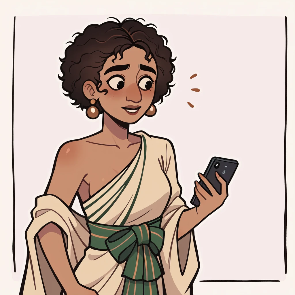 score_9_presence, score_8_up, dolores madrigal, wrapped in towel, medium , holding phone