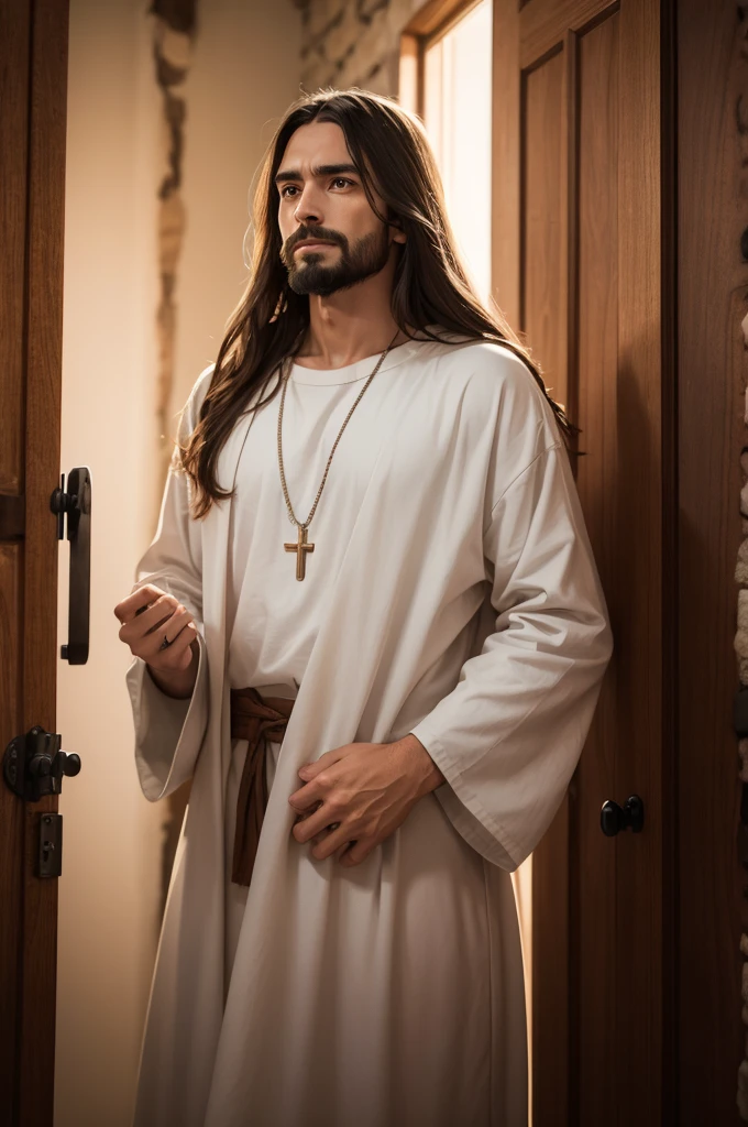 Jesus' bloody hand points to the screen, best image, ultra realisitic