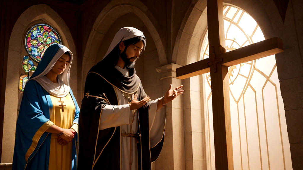 "Description: Show believers engaged in acts of compassion and justice, guided by their eternal perspective. This could be depicted in a community setting where people are helping the needy, caring for the sick, and standing up for justice.
Details: Use warm, inviting colors to convey the positivity and impact of these actions. Include symbols like crosses or light halos around the helpers to signify their spiritual motivation. This visual should emphasize the connection between eternal perspective and ethical behavior."