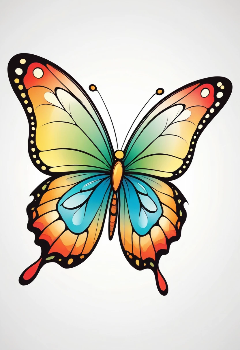 happy colored butterfly, Storybook style, outline, vector, white background